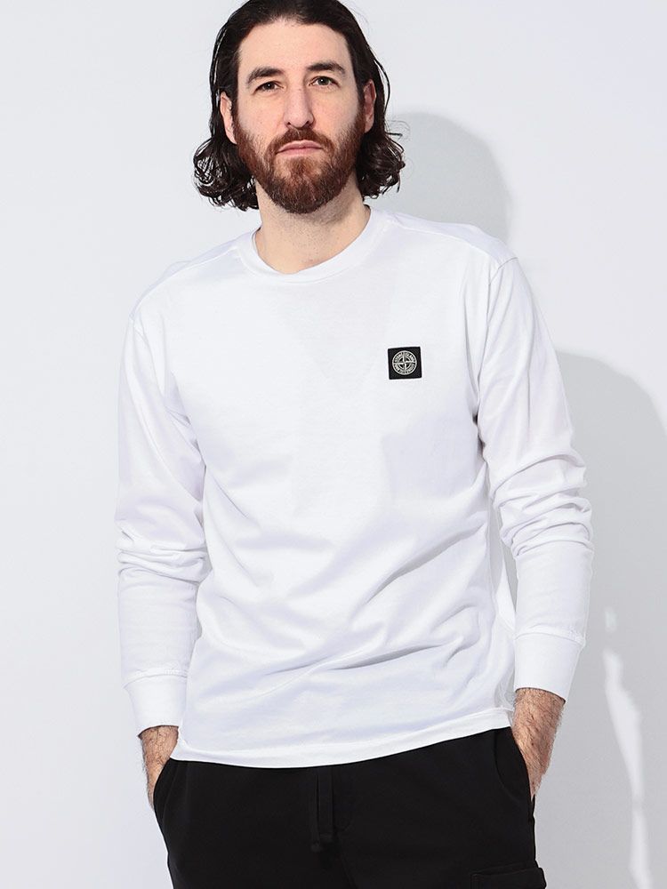 STONE ISLAND (ストーンアイランド) スリムフィット コットンジャージ クルーネック 長袖 Tシャツ SI2100227 ホワイト