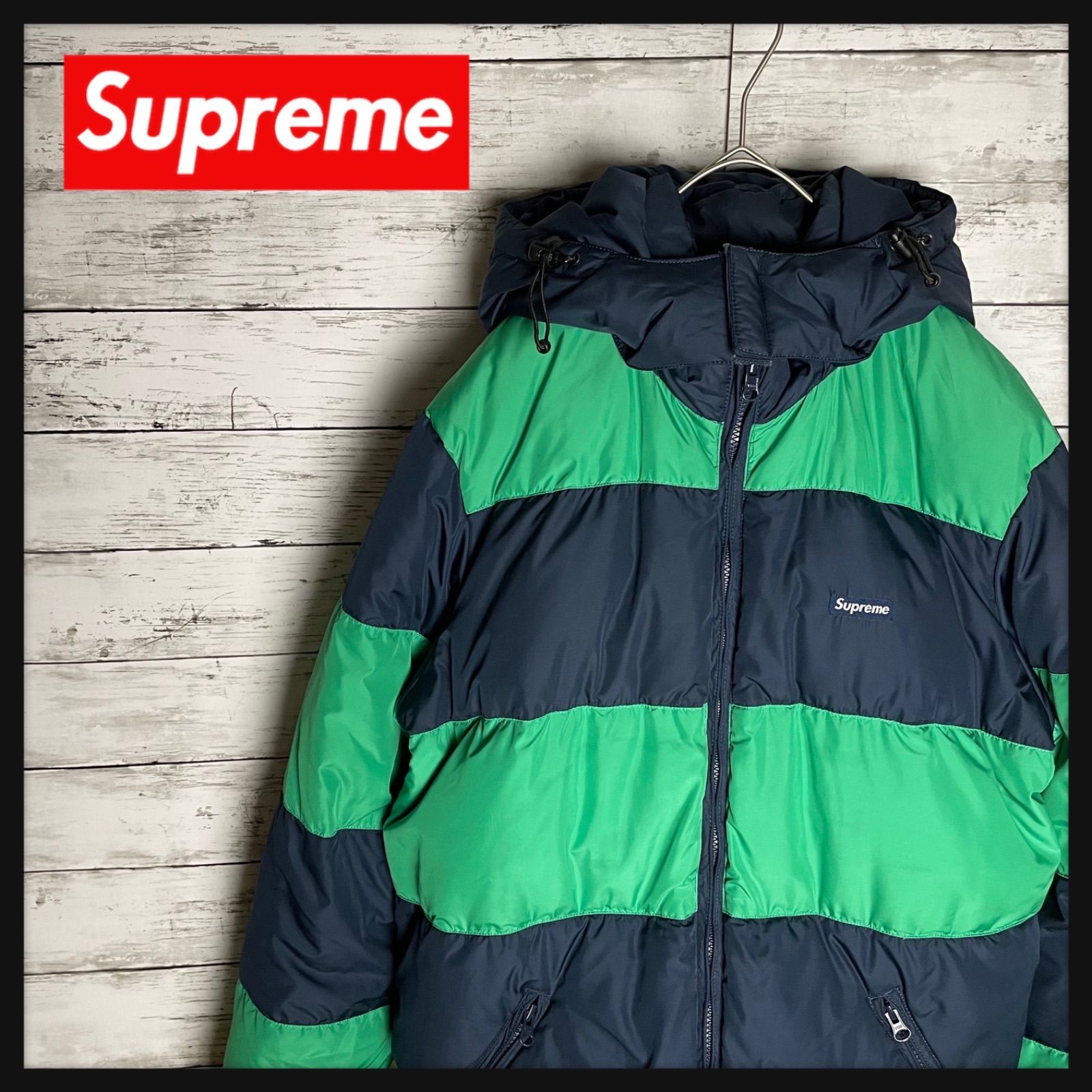 【中古品】supreme ボーダー　ダウンジャケット 01369【人気モデル・美品】シュプリーム / Supreme ワンポイント