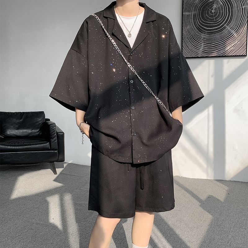 セットアップ メンズ 上下セット 半袖シャツ ハーフパンツ ハーフ丈 ショートパンツ ジャージ トップス ボトムス 薄手 シンプル カジュアル おしゃれ 涼しい ス 夏服 ゆったり ルームウェア 