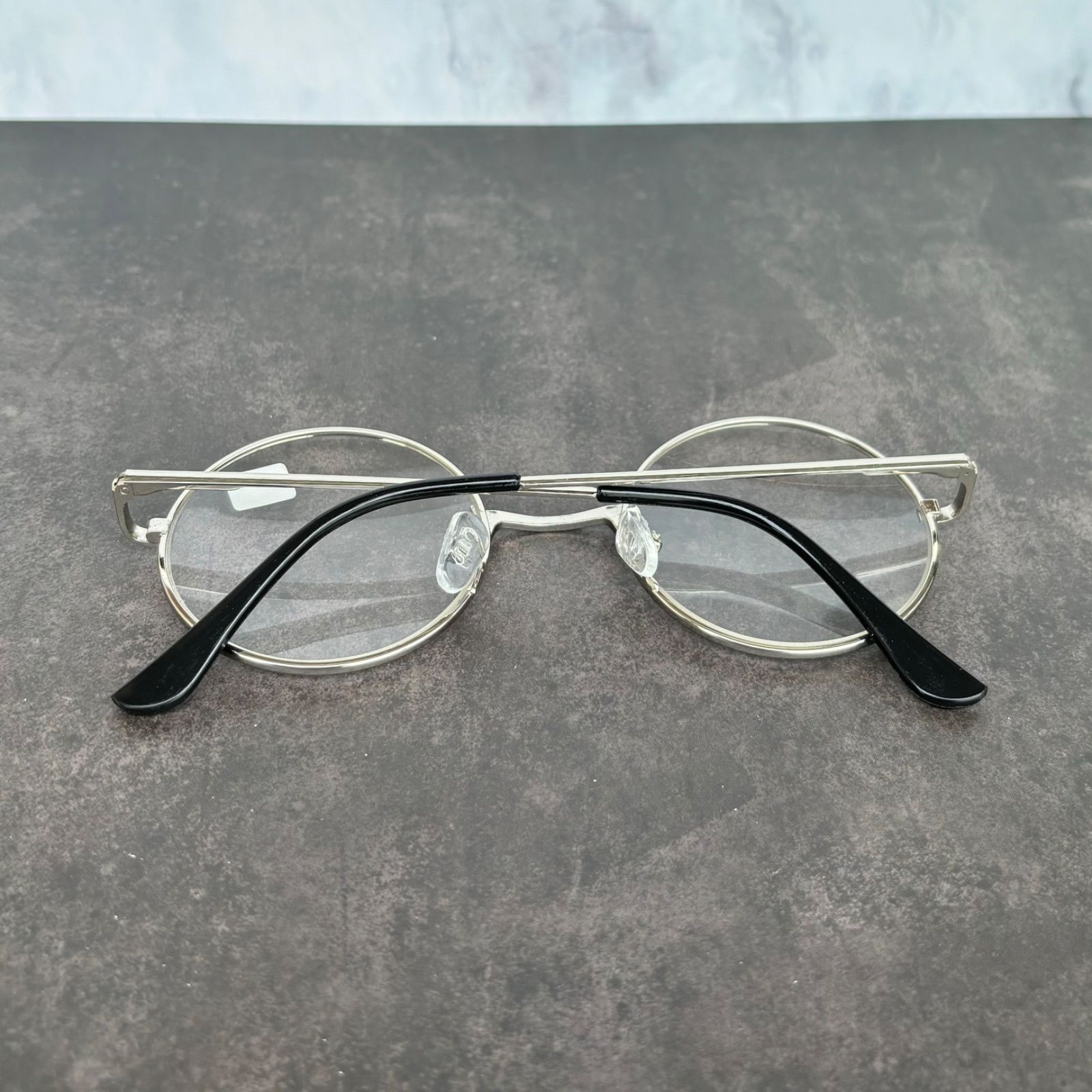 1.5 老眼鏡 丸メガネ眼鏡 ラウンド 丸型 銀縁シルバー フルメタル 細縁 