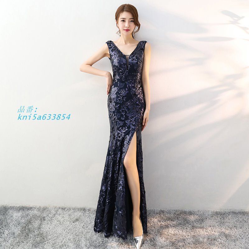 ２日間限定 カラードレス ゴールド ネイビー ワインレッド スパンマーメイドドレス ロングドレス スリット パーティードレス イブニングドレス 袖なし ファスナー kni5a633854