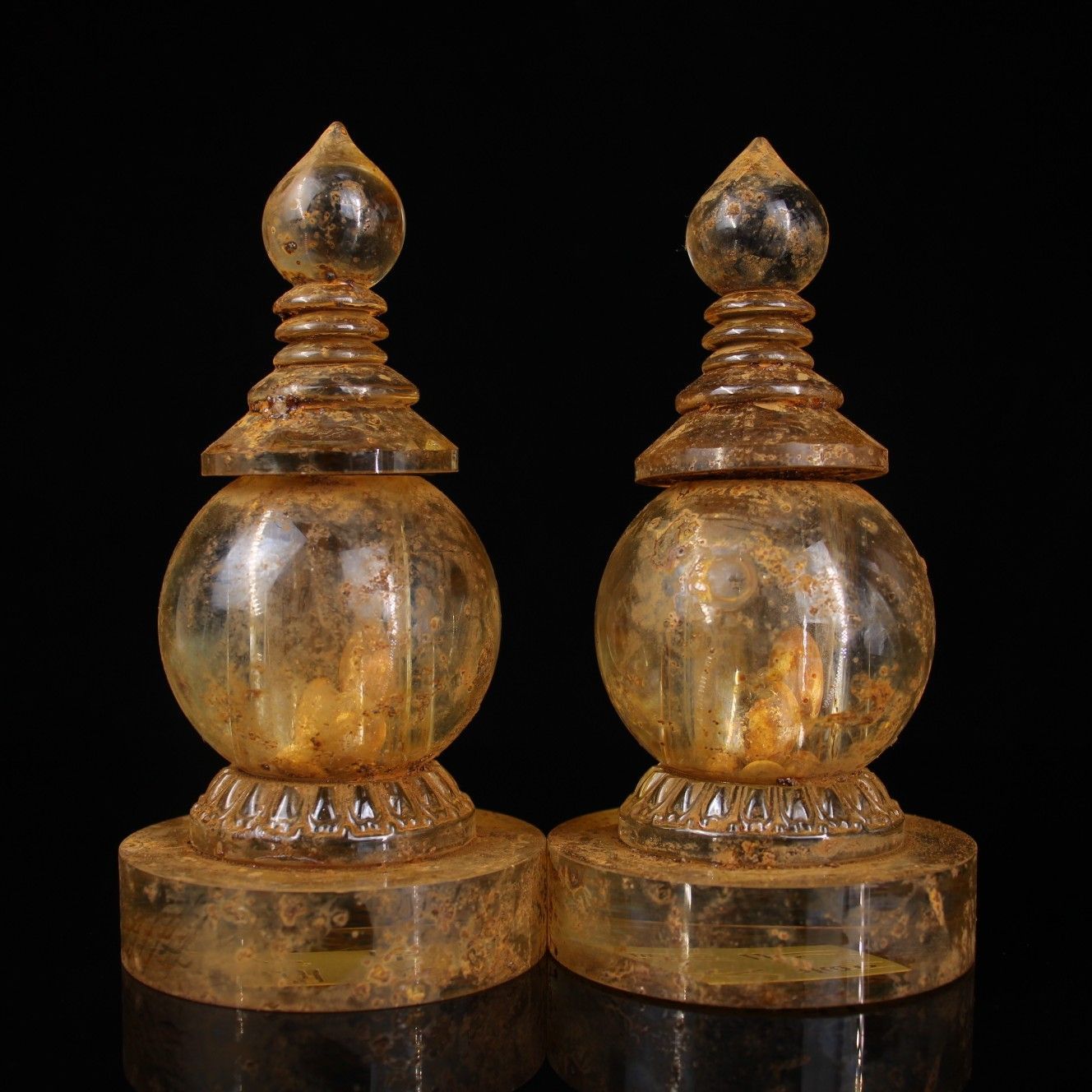 旧家蔵出し 古寺地宮出土 水晶細作 描金 舍利塔 仏塔 仏具 舍利子付 細工 置物擺件 古 古董品 旧家蔵出 蔵友館蔵品 稀少