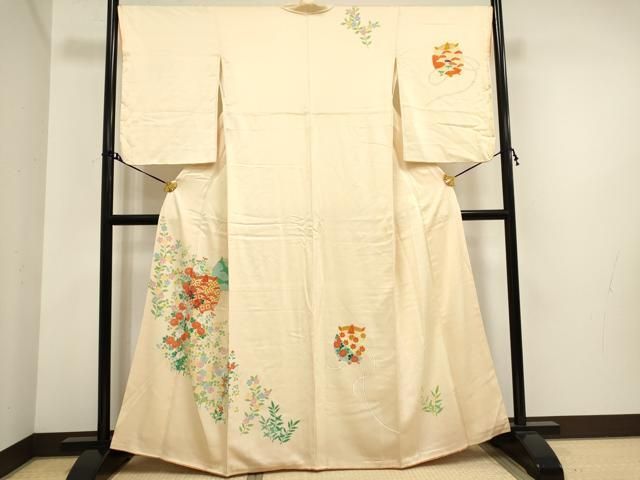 ［4358］訪問着 草花流水文様 金彩 絞り 刺繍 正絹 着物 袷 4358］訪問着 草花流水文様 金彩 絞り 刺繍 正絹 着物 袷