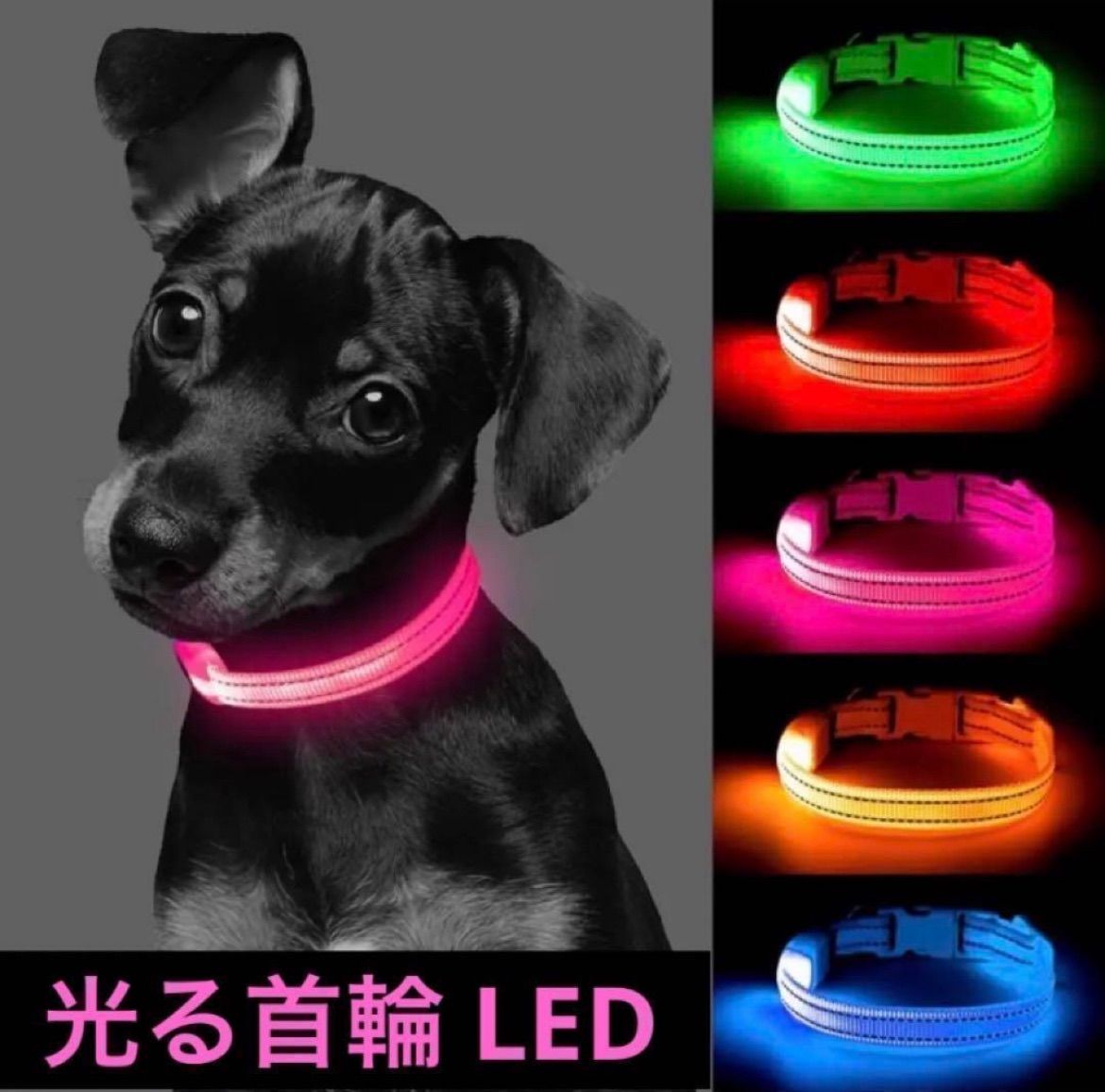 セーフティ ライト ピンク ペット LED 散歩 犬 首輪 安全 リード - 犬用品