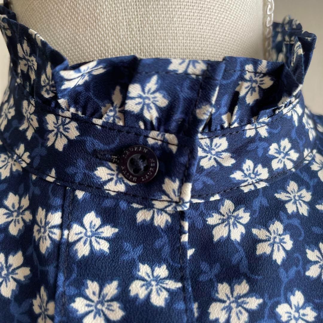 美品 ローレンラルフローレン 花柄シャツ 洗える XS コットン ブラック系 美品 ローレンラルフローレン 花柄シャツ 洗える XS コットン