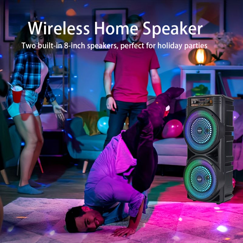 デュアル8.5インチプロカラオケホームオーディオシステム カラフルアトモスフィアライト付きポータブルワイヤレス屋外スピーカー