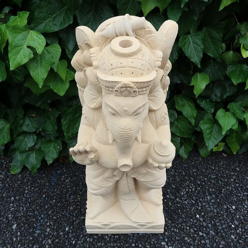 石　置物　彫刻　石像　ゾウ　ガネーシャ 石像 ガネーシャ 置物 黒 H30cm オブジェ バリ島製 セメント製