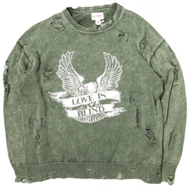 KAMIYA カミヤ 24AW Bleached Print Knit Sweater ブリーチプリント 