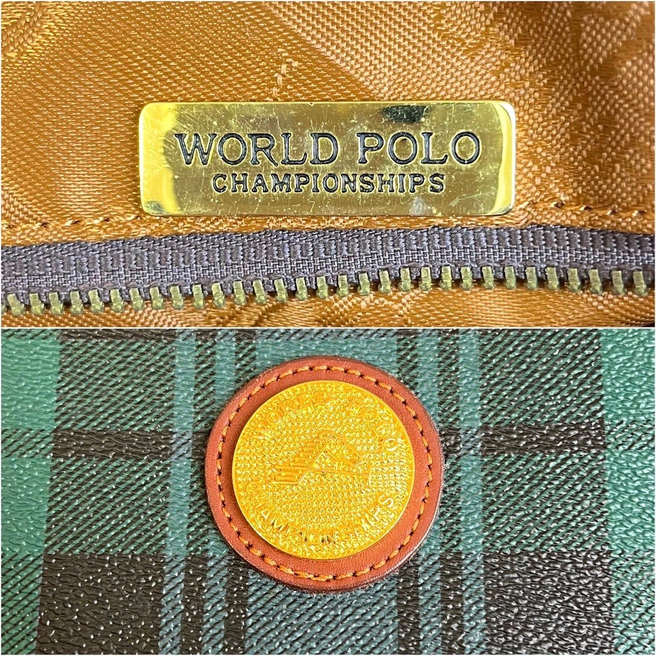 ✨極美品✨ WORLD POLO ワールドポロ カメラバッグ ショルダーバッグ チェック柄 ゴールド金具 総柄 ロゴプレート ゴールド金具 ロゴ型押し  PVCレザー 肩掛け 斜め掛け レディース ブラウン グリーン 茶色 緑色 - メルカリ