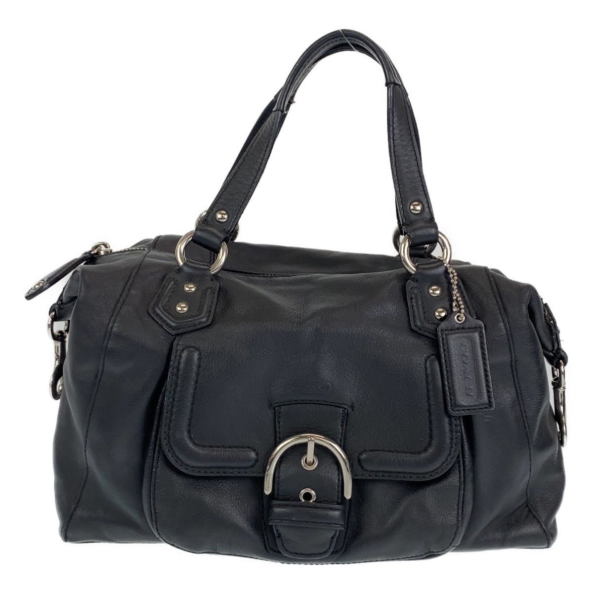 (美品) COACH コーチ サッチェル ブラックレザー シルバー金具 COACH コーチ サッチェル ブラック 黒 シルバー金具 レザー