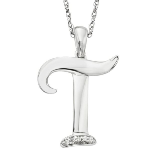 【送料無料】 アンブランデッド レディース ネックレス・チョーカー・ペンダントトップ アクセサリー Sterling Silver Diamond Accent Initial Pendant T