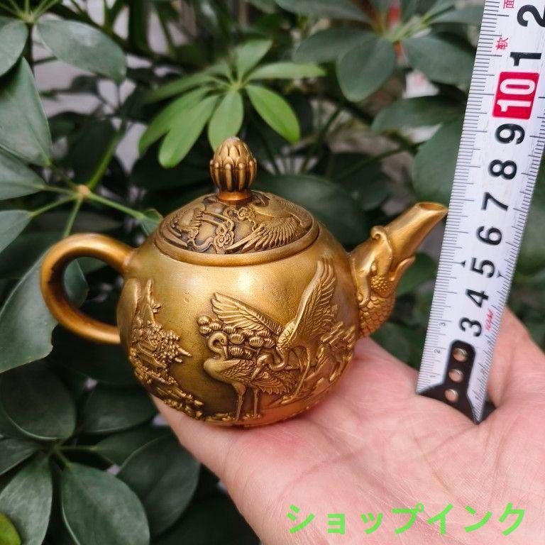 銅器 細工 魚嘴鶴茶壺 徳利 茶道具 現代工芸品 美術品 置物