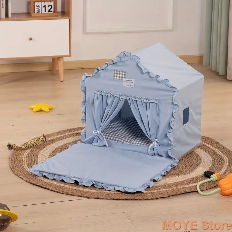 ペットハウス おしゃれ テント ドッグハウス キャットハウス 室内用 ペットベッド フリル かわいい 上品 エレガント プリンセス風 お姫様 ポリエステル 春 夏 秋 冬 犬用 猫用 小型犬 中型犬 小型猫 中型猫 ピンク ブルー グリーン