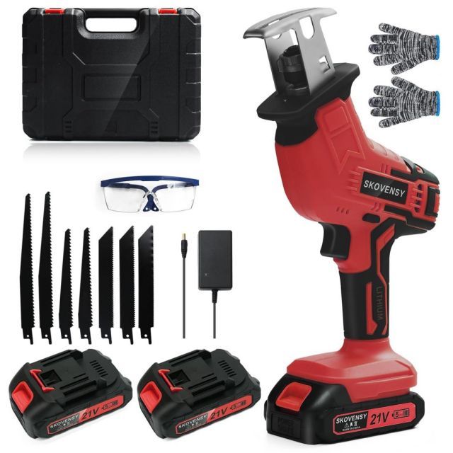 レシプロソー 電動ノコギリ 電動工具 ノコギリ 2個バッテリ 無段変速 一台多役 家庭用 小型 軽量 電動カッター 充電式レシプロソー レッド