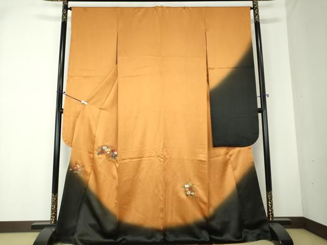 平和屋着物●中国三大刺繍　スワトウ刺繍　汕頭刺繍　総刺繍　振袖　地紙花車文　暈し染め　金糸　正絹　逸品　DAAQ2863ps 平和屋着物○中国三大刺繍 スワトウ刺繍 汕頭刺繍 総刺繍 振袖 地紙