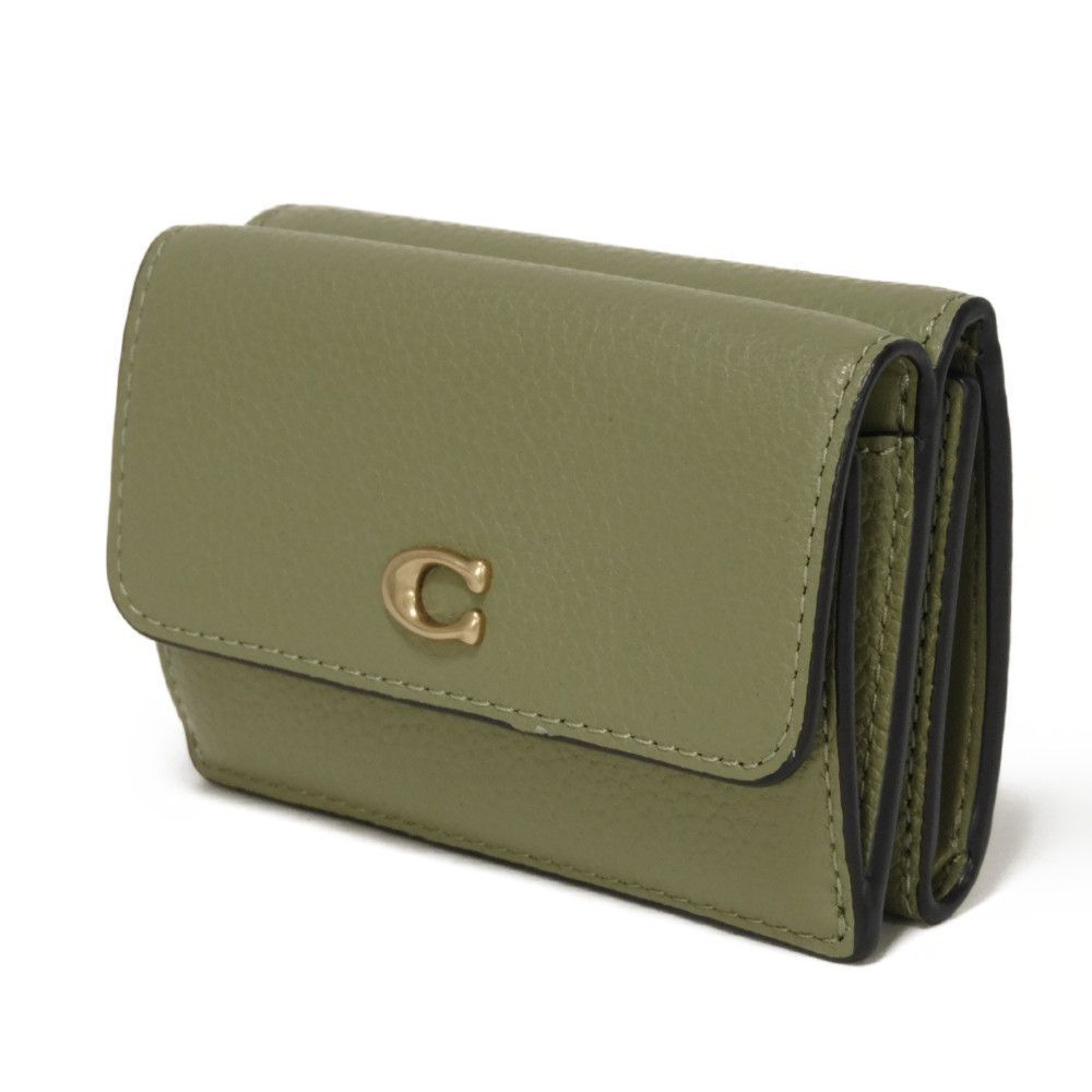新品 COACH コインケース グリーン 小銭入れ財布 COACH コーチ ミニ トライフォールド ウォレット 現行 Cロゴ