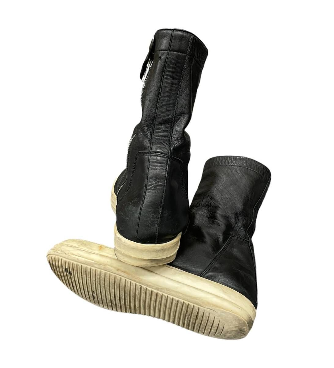 Rick Owens ブラック レザー ハイカット ジップ スニーカー Rick Owens ブラック レザー ハイカット ジップ スニーカー