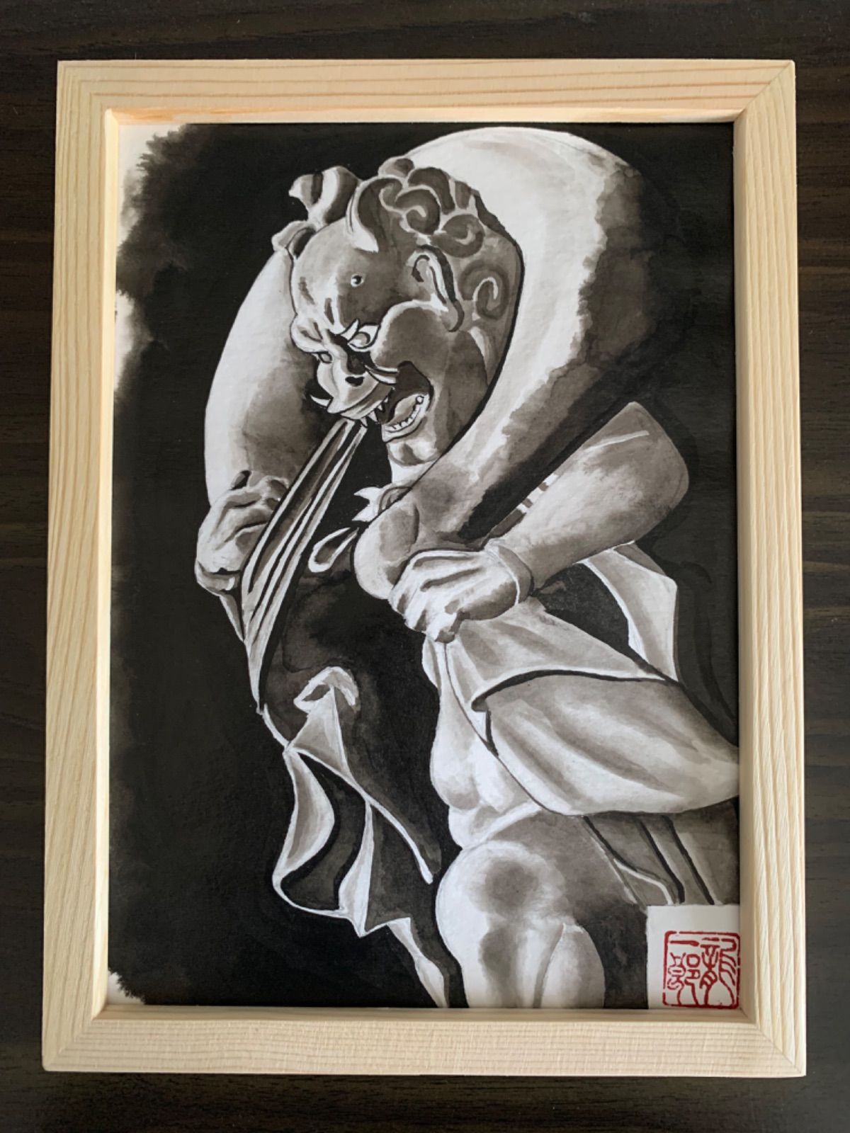 三十三間堂の仏像を描くシリーズ】風神（ふうじん）【原画】 欅一杢