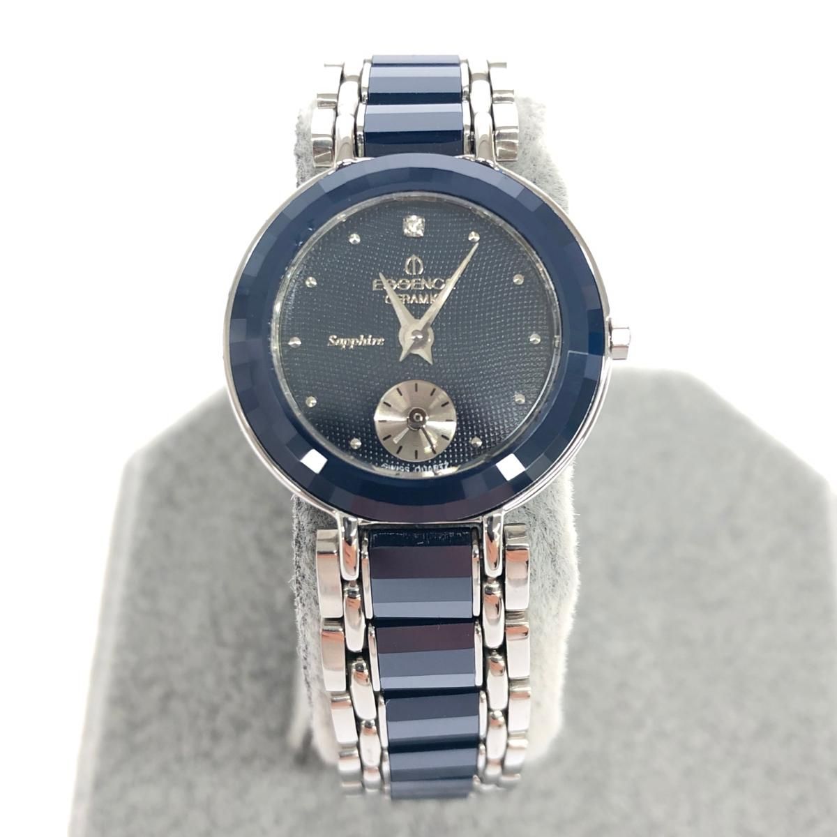 良好 essence エッセンス 腕時計 ES2352L シルバーカラー/ネイビー 