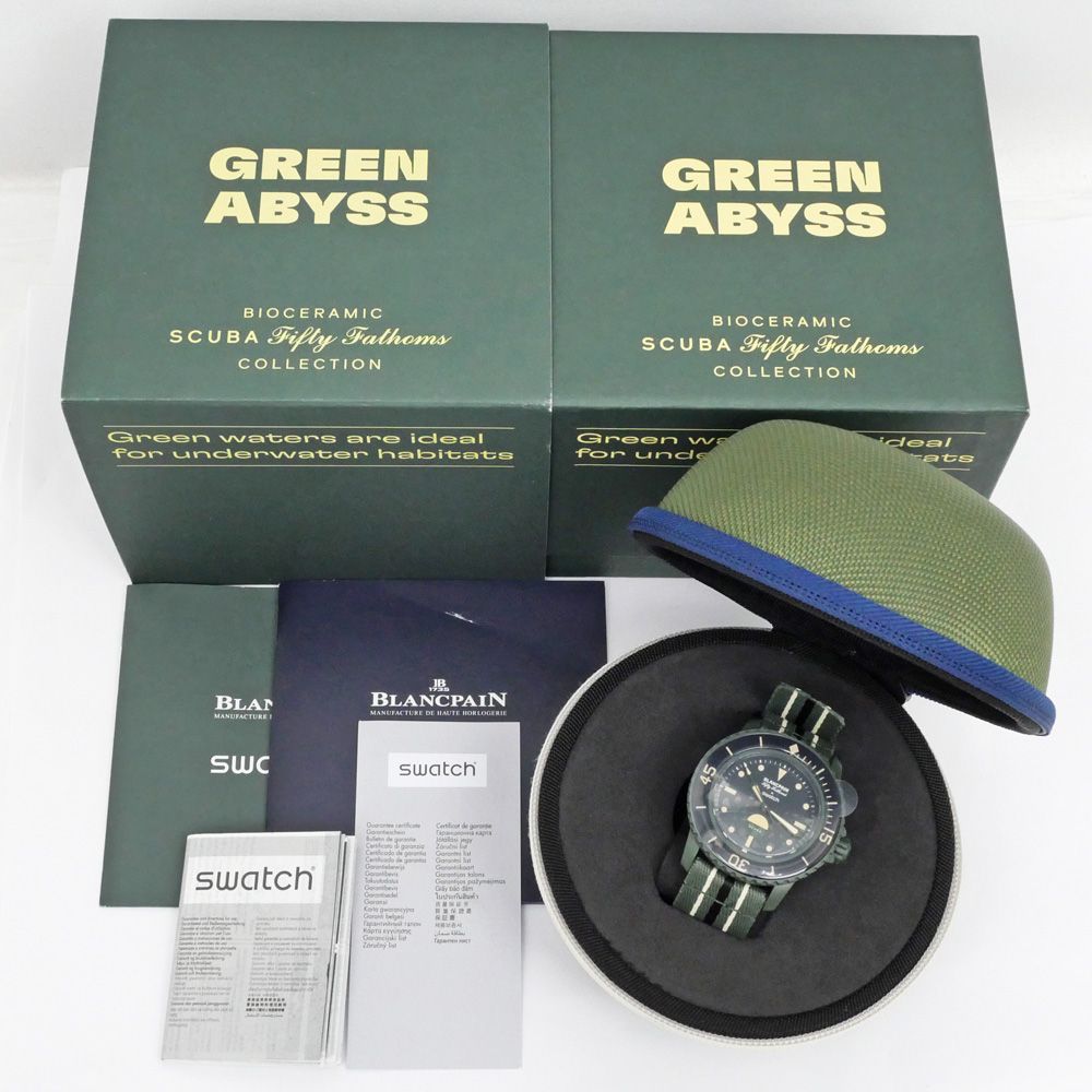 未使用 ブランパン×スウォッチ フィフティファゾムス 希少Green Abyss SO35G100-700x543.png