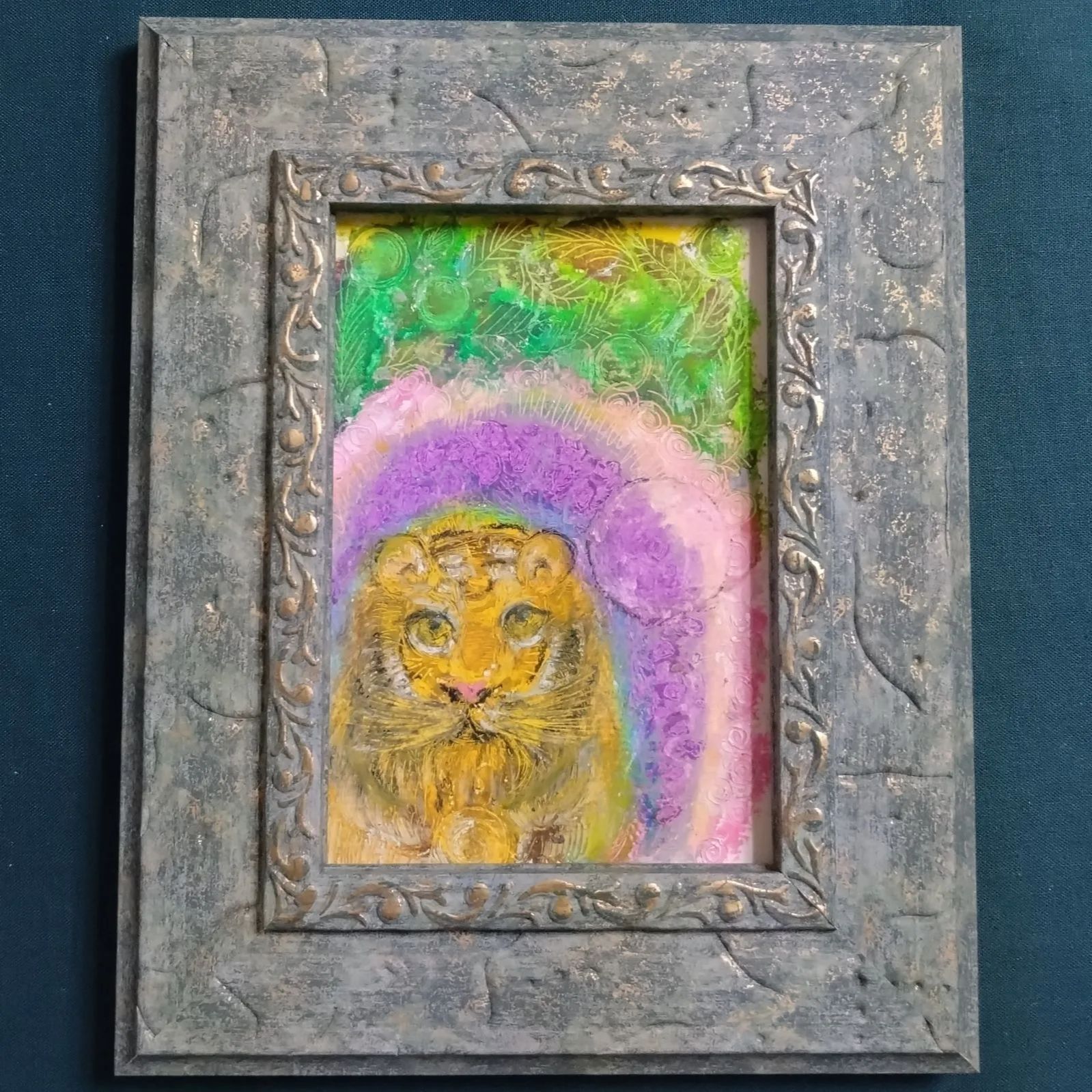 オイルパステル画 題名「tiger in a dream」オイルパステル 原画 絵画 クレヨン クレヨン画 - メルカリ