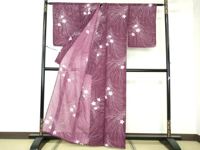 平和屋着物＊夏物 小紋 絽 萩 桔梗 洗える着物 DAAW0595op 平和屋着物＊