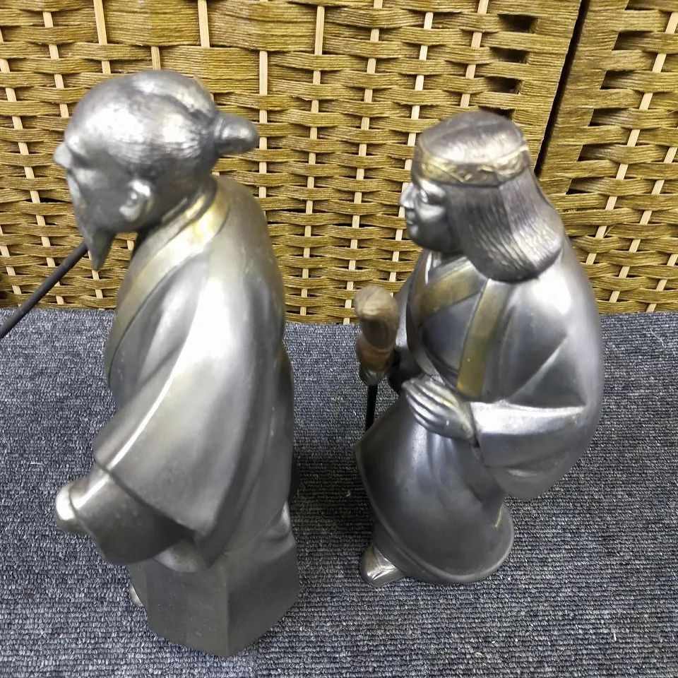 E08-20251024-07 金属製 高砂人形 置物 瑞穂造 銅製 金属工芸 人形 