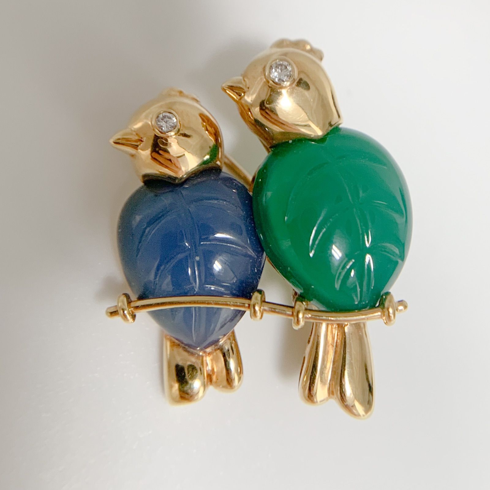 庄MZp223 天然ジェイダイト ヒスイ K18ゴールド ブローチ 鑑定書付