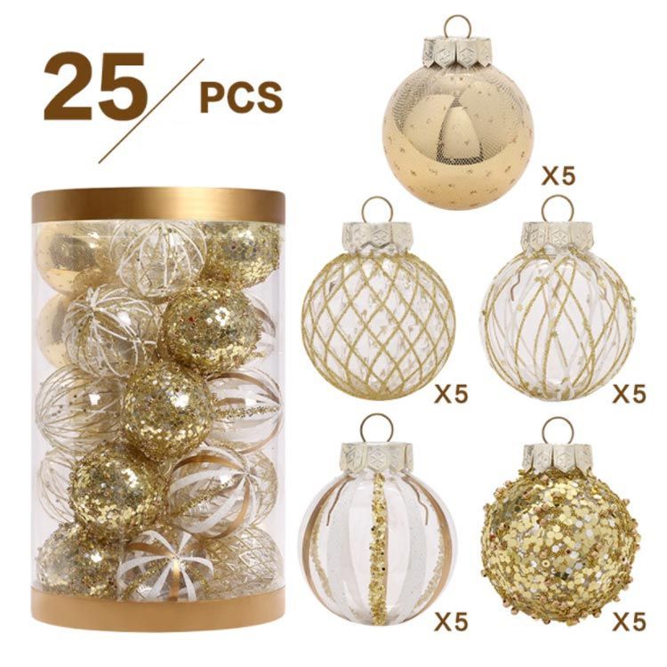 クリスマスツリー オーナメント 飾り セットクリスマス 北欧 おしゃれ 6cm/25pcs PET 透明 クリア ホワイト ゴールド インスタ映え INS SNS 大人気#wxn10789