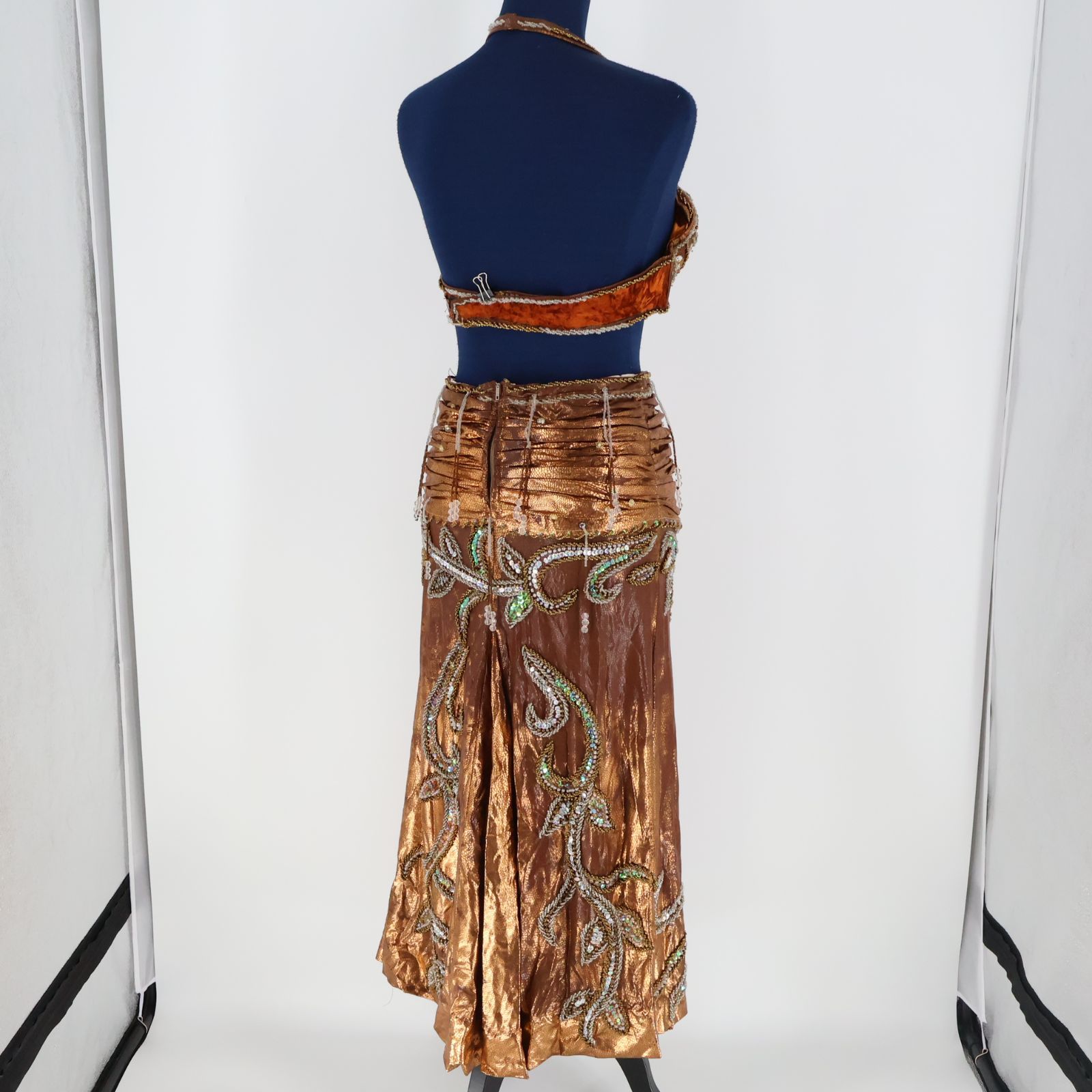 【ベリーダンス用 オリエンタル衣装】ゴールド QIAOSHI スパンコールラメ ベリーダンス用 オリエンタル衣装】ゴールド QIAOSHI スパンコールラメ