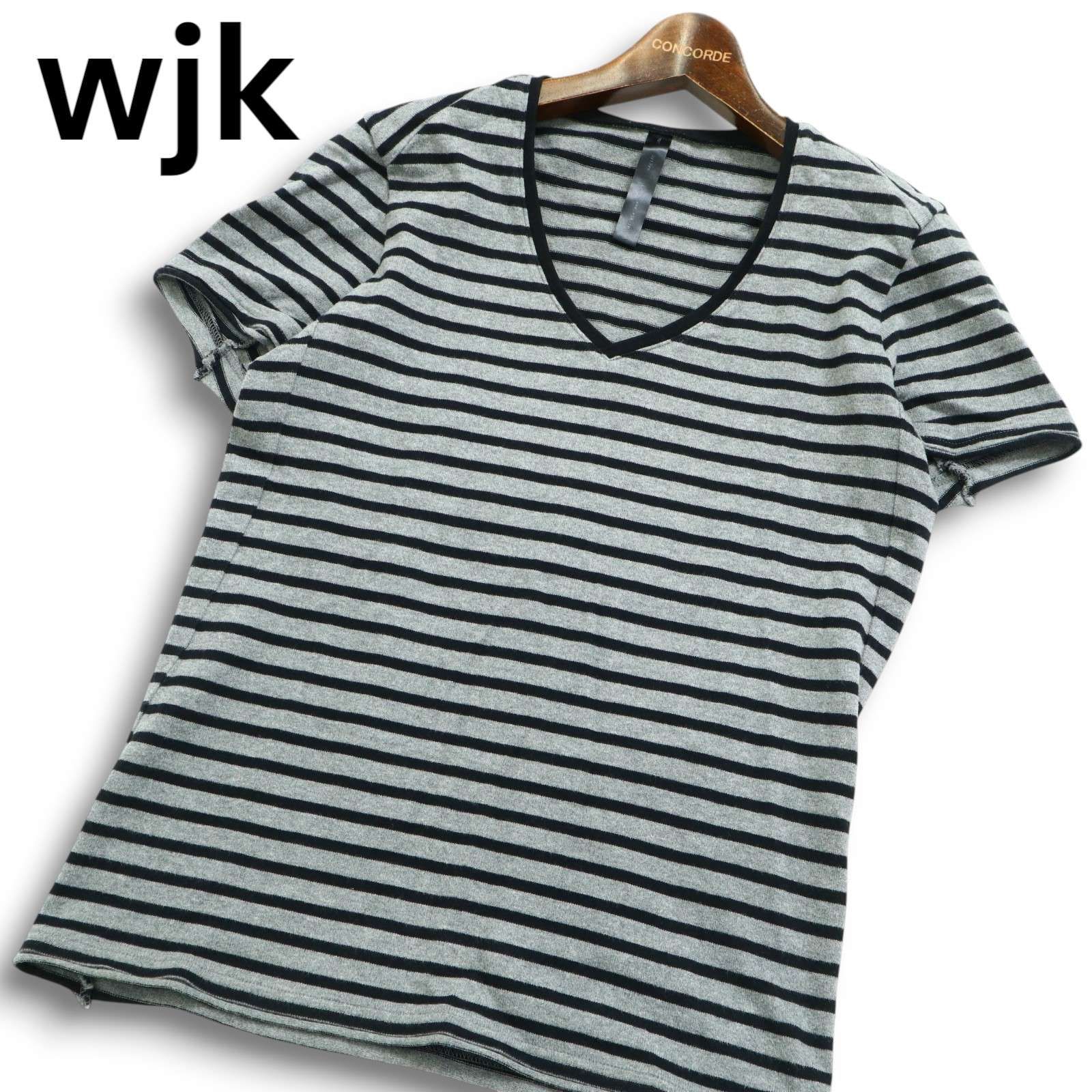 wjk ダブルジェイケイ 春夏☆ 半袖 Vネック ボーダー カットソー T 