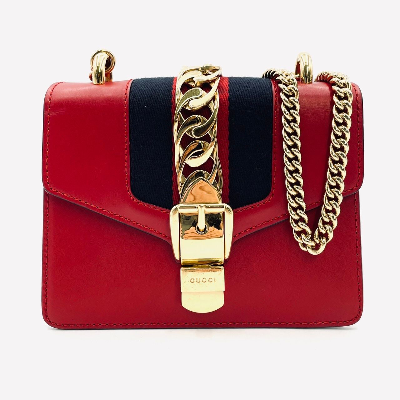 グッチ GUCCI シルヴィ 赤 チェーンショルダーバッグ レザー レッド 7-3-1047