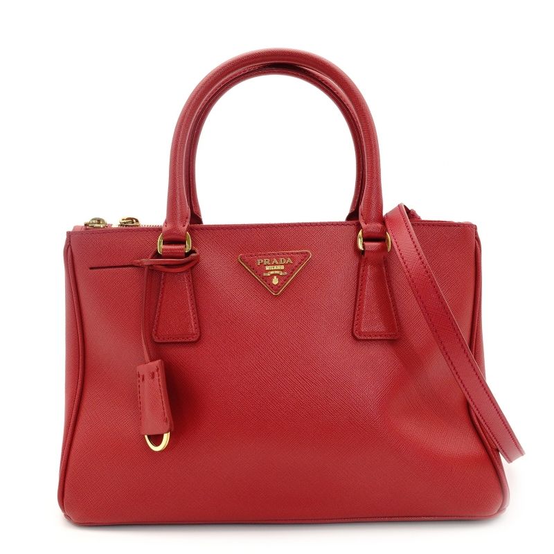 プラダ PRADA ハンドバッグ レザー ガレリア 2way レッド 赤 クロスボディ ゴールド金具 7-8-678