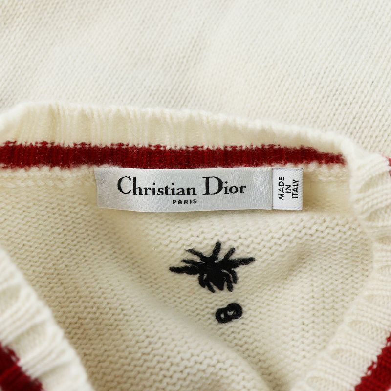 クリスチャンディオール Christian Dior 20AW ニット セーター 長袖 ロゴ カシミヤ Vネック 34 XS アイボリー 054S91AM052 クリスチャンディオール Christian Dior 20AW ニット セーター