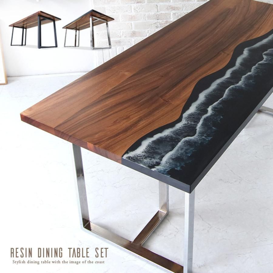 レジンテーブル 一枚板 幅180cm リバーテーブル レジン 海 波 ハギ 一枚板風 ダイニングテーブル 天然木 座卓可能 開梱設置送料無料 -  メルカリ