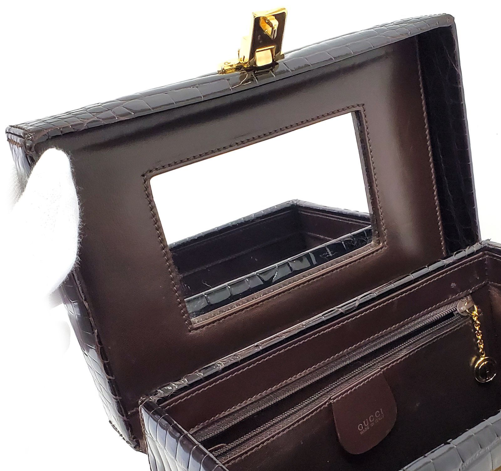 D2361◇ほぼ未使用【グッチ GUCCI】バニティ 化粧かばん クロコダイル 