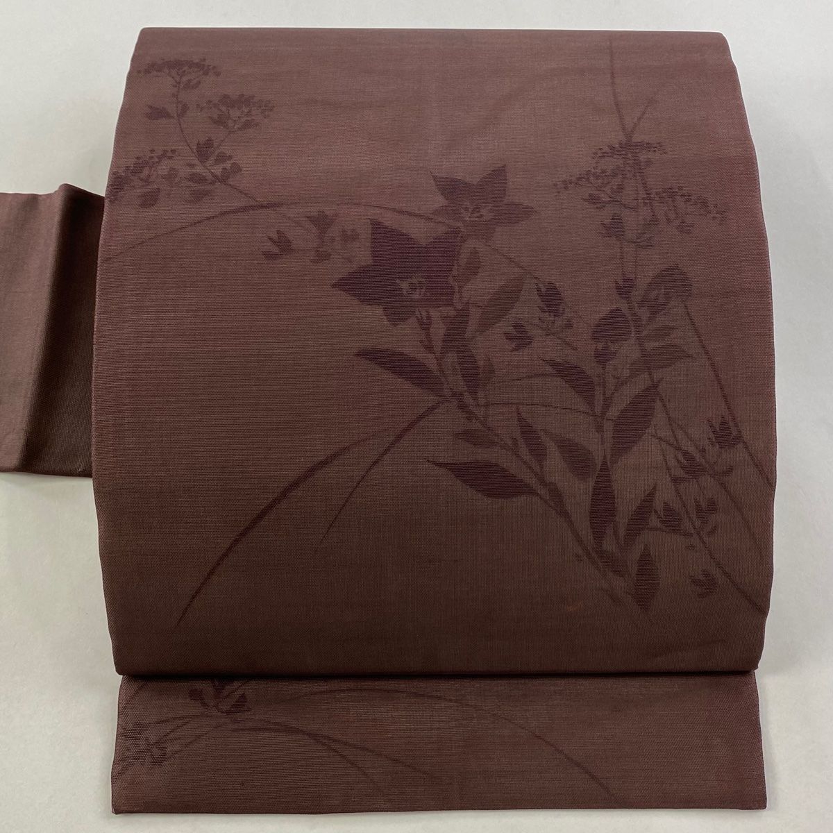 名古屋帯 秀品 夏帯 紬地 草花 茶色 正絹