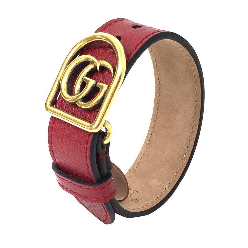 未使用 GUCCI グッチ GGマーモント レザーブレスレット レッド