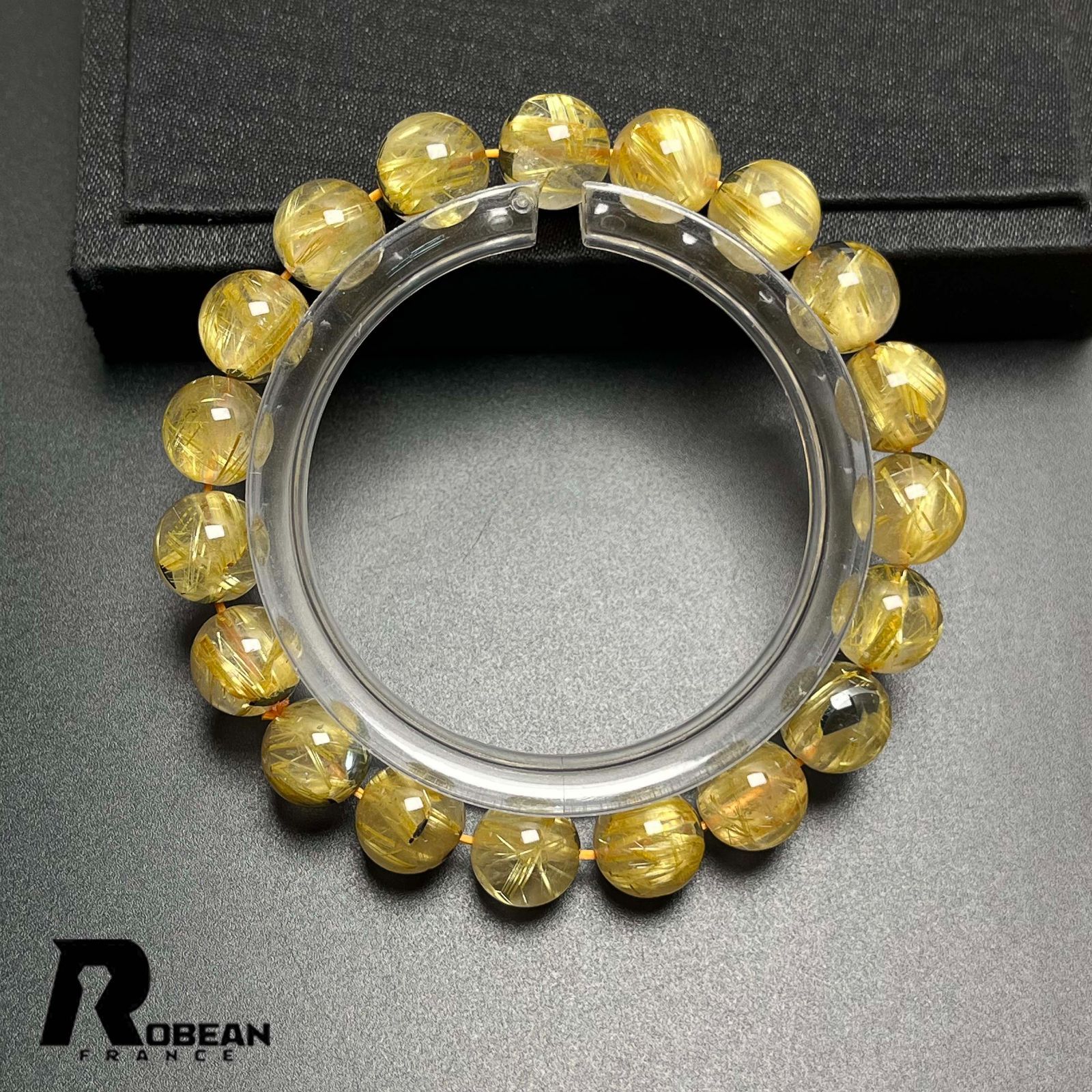 EU製 定価8万円 ROBEAN 太陽花タイチンルチル 黄金針水晶 金運 開運 ゴールド ブレスレット パワーストーン ギフト プレゼント 9.9-10.3mm K0428655