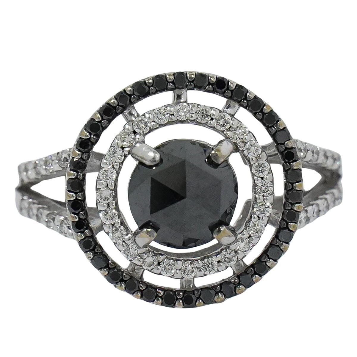 本物 ブラックダイヤモンド 1.11ct ダイヤモンド 0.40ct K18 WG リング 指輪 14号 ホワイトゴールド アクセサリー ジュエリー フォロー割