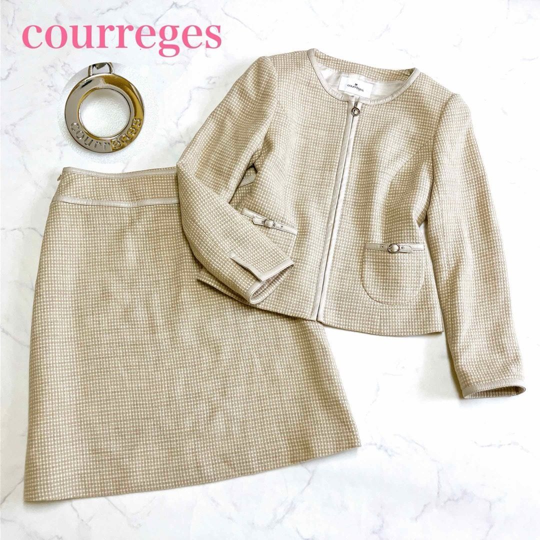 courreges クレージュ セットアップスーツ ジャケット スカートウール 40 L イベント 卒業 卒園 入学 入園 セレモニーオケージョン