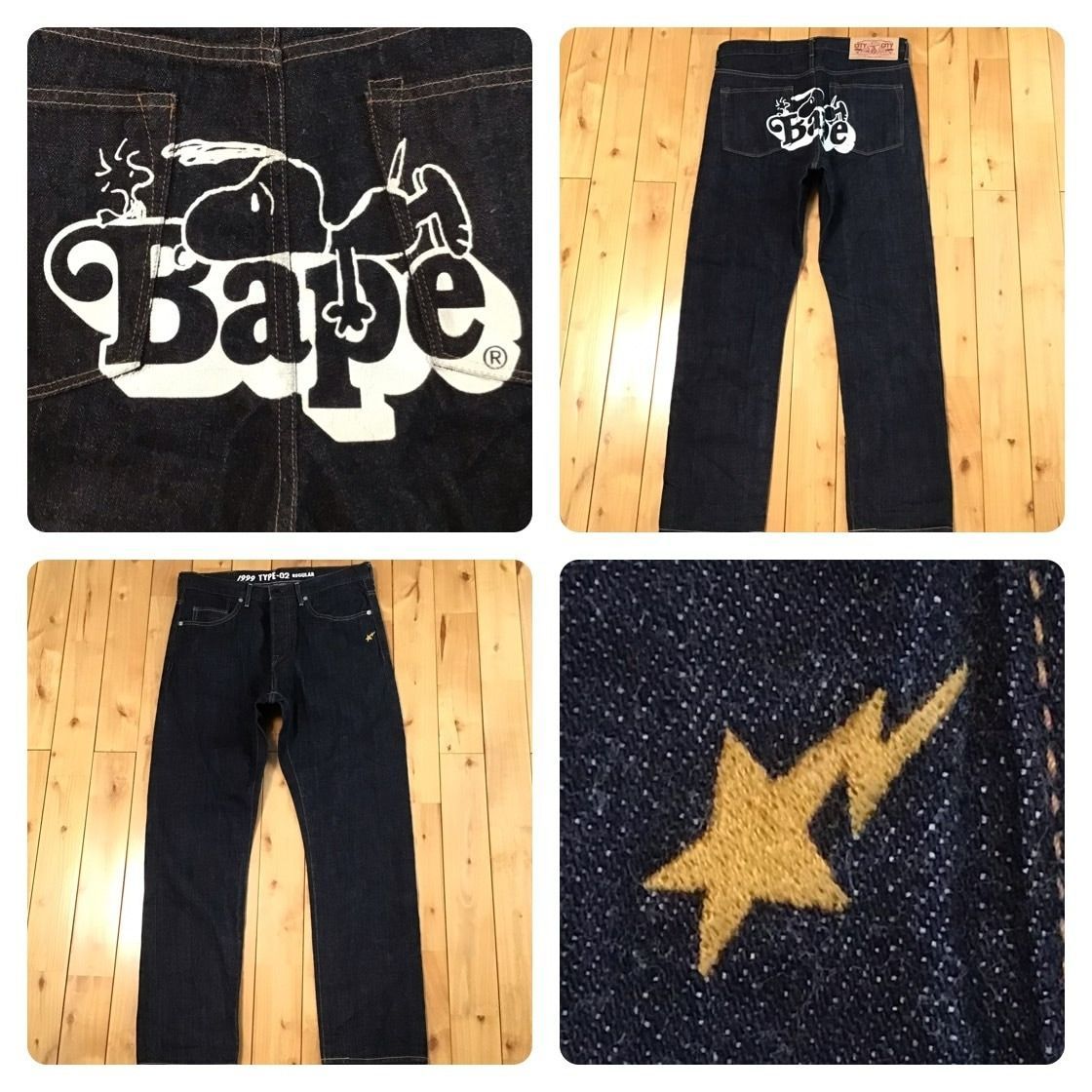 激レア スヌーピー × BAPE STA デニム パンツ Lサイズ a bathing ape Snoopy Denim Pants エイプ ベイプ アベイシングエイプ