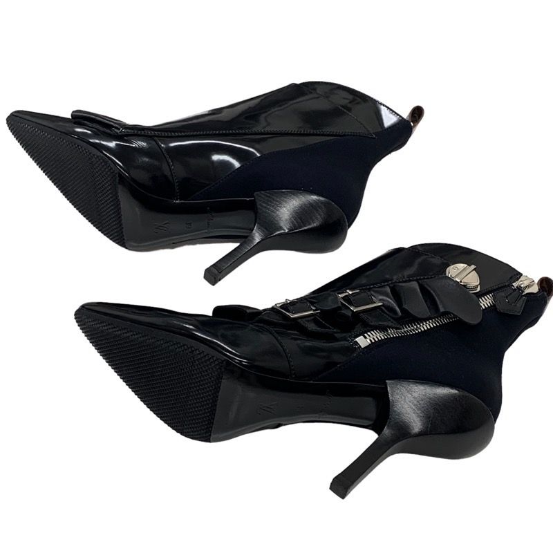 ルイヴィトン LOUIS VUITTON ブーツ ショートブーツ 靴 シューズ レザー ファブリック ブラック 黒 シルバー ベルト フリル  アンクルブーツ - メルカリ