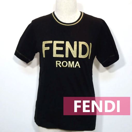 FENDI GOLDロゴ 黒　Tシャツ柄デザインプリント