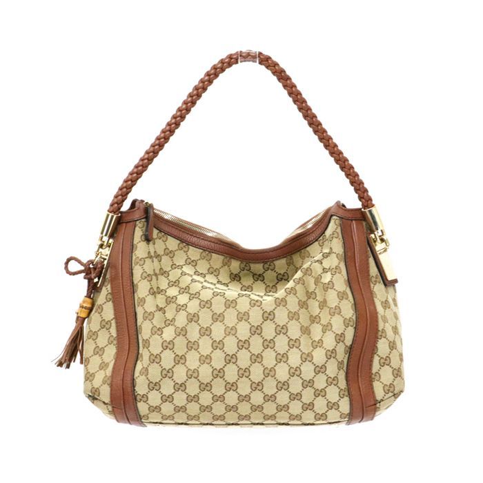 グッチ GUCCI バンブー ワンショルダーバッグ GGキャンバス レザー 269949 ハンドバッグ ショルダーバッグ 肩掛け セミショルダー  タッセル レディース ベージュ / ブラウン 中古 mat02010 - メルカリ