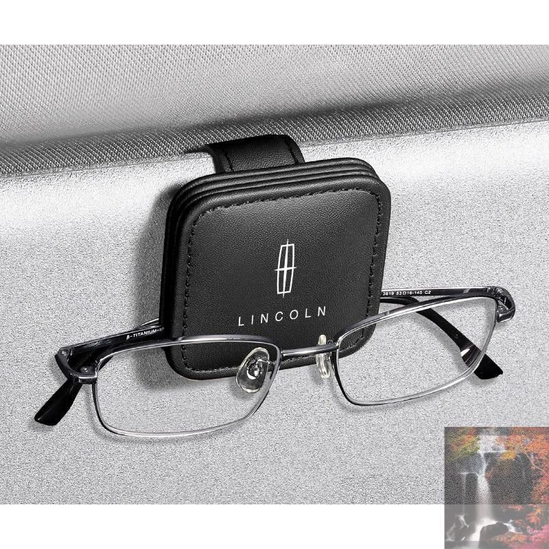 リンカーン Lincolnブラック車用 メガネクリップ レザー チェック柄