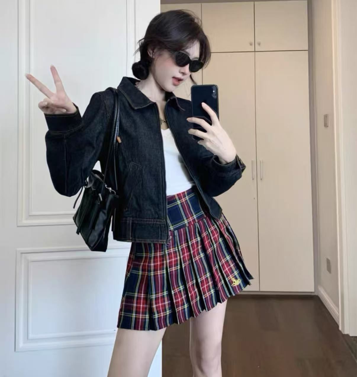 韓国 ファッション通販 Westwood Vivienne レッド×ブルー プリーツスカート チェック柄 スカート