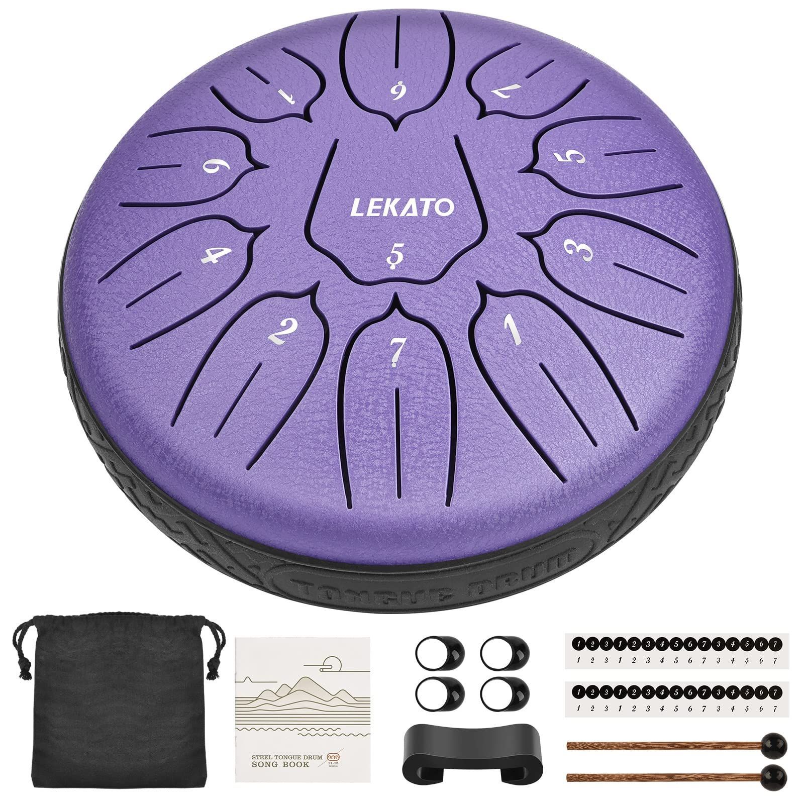 スチールタングドラム LEKATO スリットドラム 金属ドラム 11音 6インチ 打楽器 マレット 収納バッグ付き 瞑想 ヨガ 禅 (パープル)