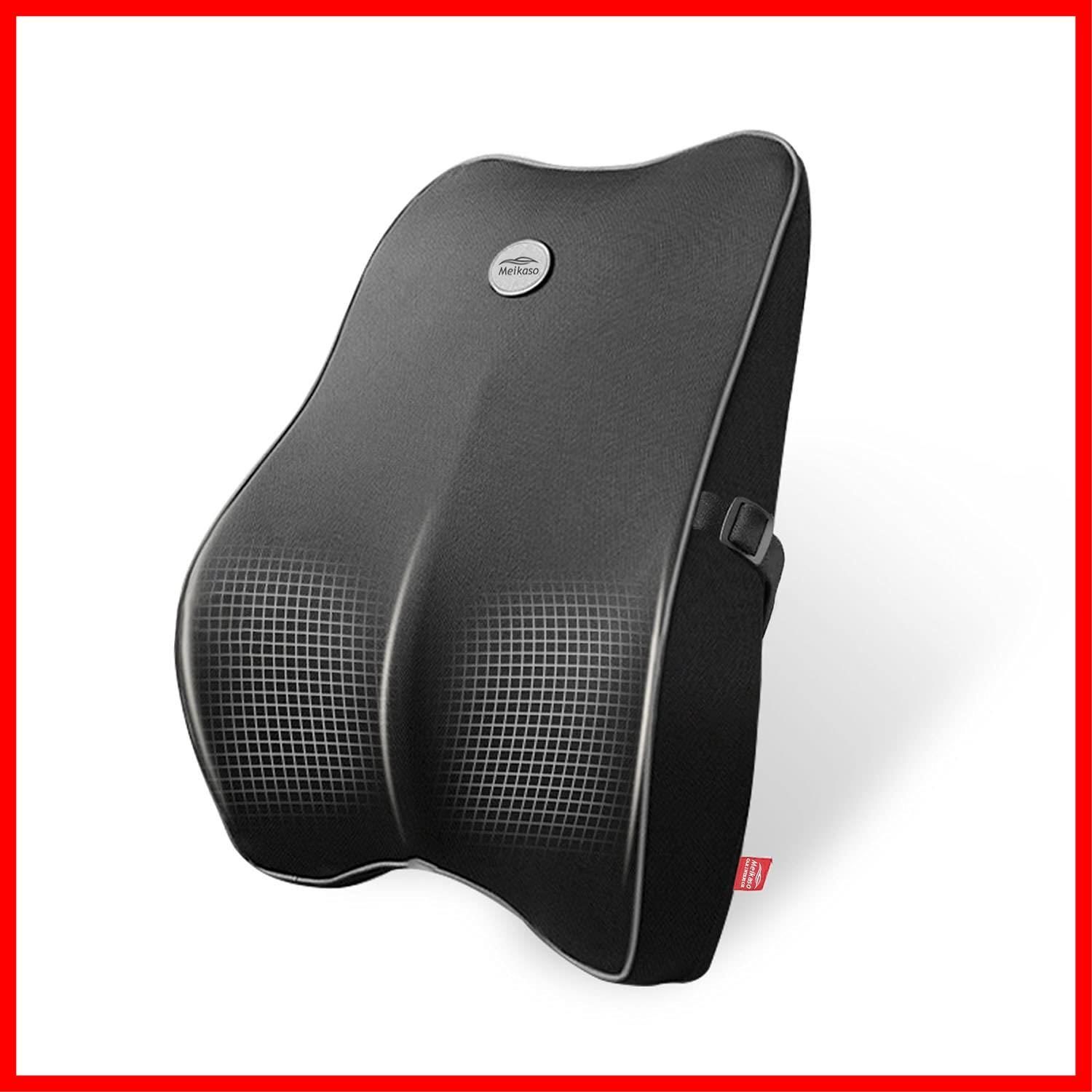 【大特価】【Tarzan雑誌！紹介】Meikaso 腰クッション 低反発 ランバーサポート 人間工学の意匠特許オフィス 椅子 背もたれ 車用 腰枕 SGS認証/100D高密度クリア 取付バンド調節可能 洗える 車/自