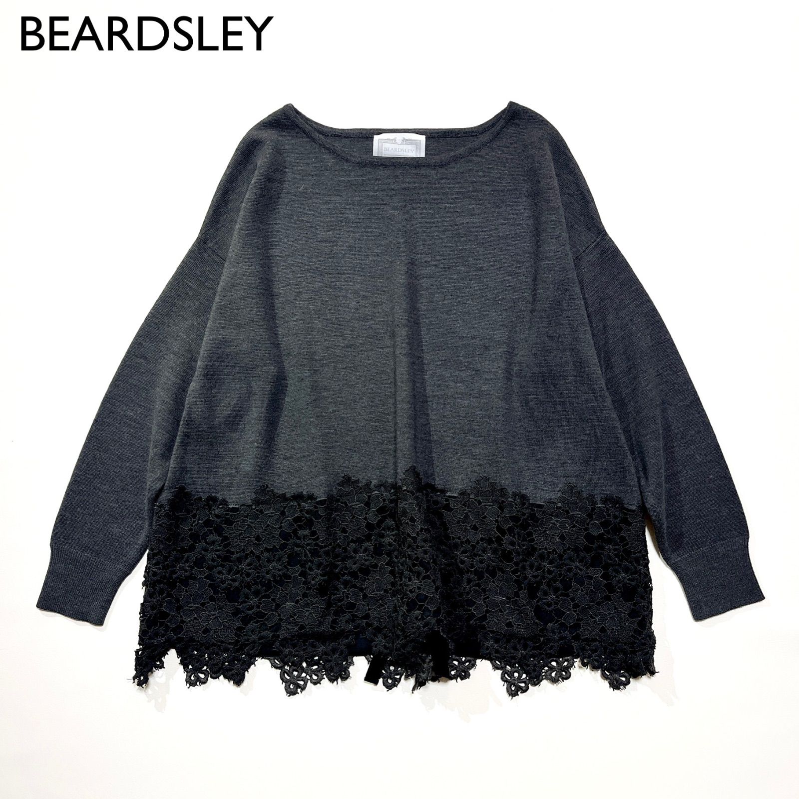 cC28 BEARDSLEY 裾レース刺繍 リボン レース 裾広がり 身幅ゆったり
